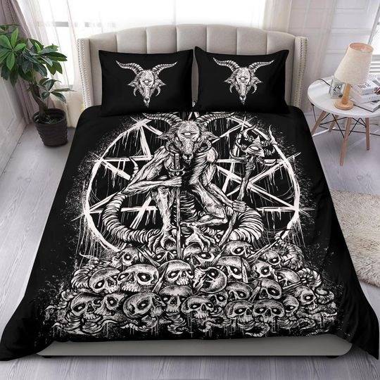Satanic Cyclops Goat Skull 3 Piece Duvet Bedding Set Gift For Your Girlfriend Boyfriend Gift For Love Gift For Friend Best Valentine Present Holiday Gift