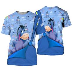 Eeyore Donkey Blue Button Overalls Patterns Disney Cartoon Outfits Unisex Casual T-shirts Meaningful Gift For Family Gift For Boyfriend Valentine Gift