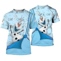 Cute Olaf Frozen Blue Button Overalls Patterns Disney Outfits Unisex Casual T-shirts Meaningful Gift For Family Gift For Boyfriend Valentine Gift