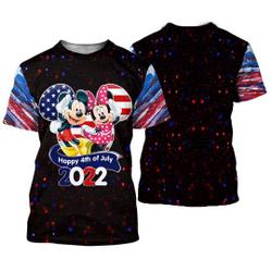 Mickey Minnie Mouse 4th July American Flag Patterns Disney Outfits Unisex Casual T-shirts Meaningful Gift For Family Gift For Boyfriend Valentine Gift