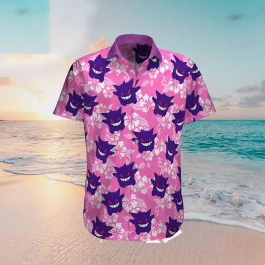 Gengar Pokemon Tropical Beach Hawaiian Shirt Gift For Your Girlfriend Boyfriend Gift For Love Gift For Friend Best Valentine Present Holiday Gift