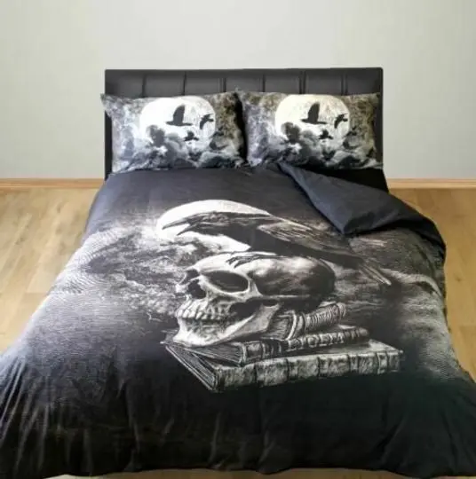 Alchemy Poe's Raven Bird Gothic Skull Moon Bedding Set Gift For Your Girlfriend Boyfriend Gift For Love Gift For Friend Best Valentine Present Holiday Gift