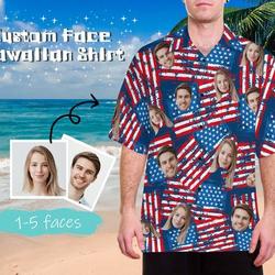 American Flag Hawaiian Shirt, Custom Face Hawaiian Shirt, Personalized Independence Day Shirt Gift For Your Girlfriend Boyfriend Gift For Love Gift For Friend Best Valentine Present Holiday Gift