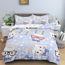 Cute White Bunny Lavender Bedding, Duvet Cover Set & Pillowcase, Zipper BeddingGift For Your Girlfriend Boyfriend Gift For Love Gift For Friend Best Valentine Present Holiday Gift