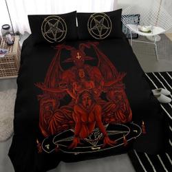 Skull Baphomet Serpent Satanic Pentagram Demon Inception Throne Bedding Set Gift For Your Girlfriend Boyfriend Gift For Love Gift For Friend Best Valentine Present Holiday Gift