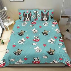 Cartoon Heart Woof Pattern French Bulldog Christmas Bedding SetsGift For Your Girlfriend Boyfriend Gift For Love Gift For Friend Best Valentine Present Holiday Gift