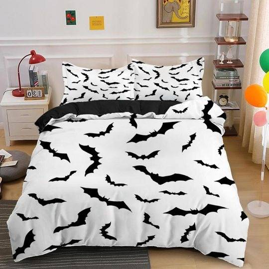 Bat prints halloween bedding Set Gift For Your Girlfriend Boyfriend Gift For Love Gift For Friend Best Valentine Present Holiday Gift