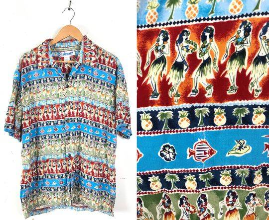 90s Hula Girl Palm Tree Fish Hawaiian Shirt Gift For Your Girlfriend Boyfriend Gift For Love Gift For Friend Best Valentine Present Holiday Gift