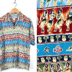 90s Hula Girl Palm Tree Fish Hawaiian Shirt Gift For Your Girlfriend Boyfriend Gift For Love Gift For Friend Best Valentine Present Holiday Gift