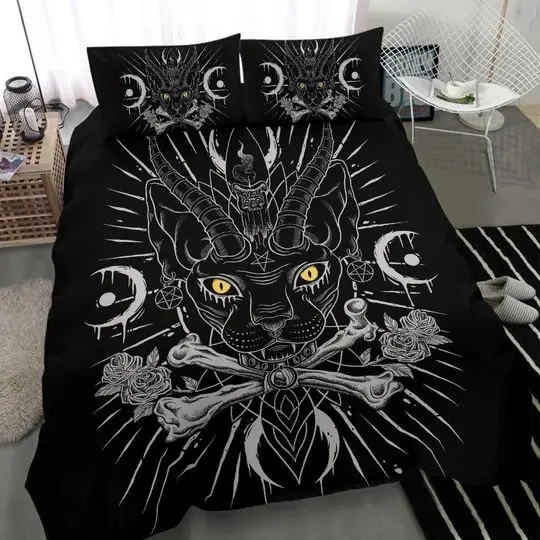 Skull Gothic Occult Black Cat Unique Sphinx Bedding Set Gift For Your Girlfriend Boyfriend Gift For Love Gift For Friend Best Valentine Present Holiday Gift