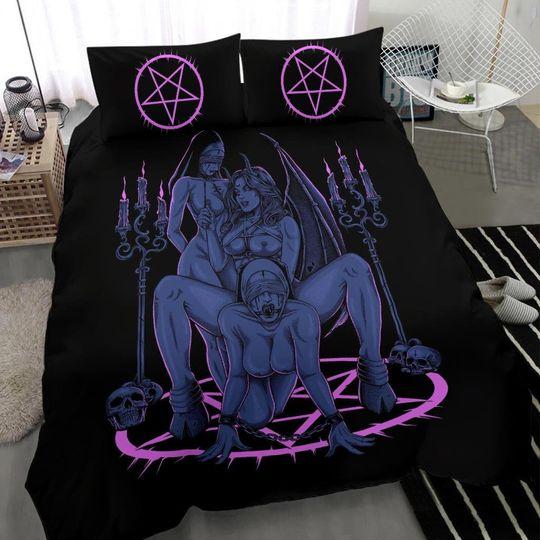 Skull Satanic Pentagram Thorn Candle Satanic Cross Erotic Possession Bedding Set Gift For Your Girlfriend Boyfriend Gift For Love Gift For Friend Best Valentine Present Holiday Gift