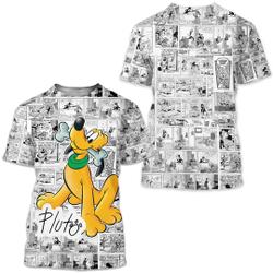 Cute Pluto Comic Pattern Disney Cartoon Outfits Unisex Casual T-shirts Meaningful Gift For Family Gift For Boyfriend Valentine Gift