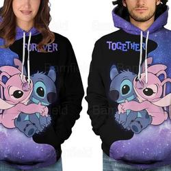Personalized Stitch Together Angel Forever Couple Hoodies, Cute Stitch Couple Hoodies