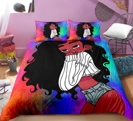 Black Girl Bedding Sets King, Black Magic GirlGift For Your Girlfriend Boyfriend Gift For Love Gift For Friend Best Valentine Present Holiday Gift