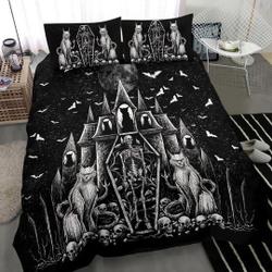 Skull Gothic Cat Skeleton Coffin Gothic Wicked Bat Night House Bedding Set Gift For Your Girlfriend Boyfriend Gift For Love Gift For Friend Best Valentine Present Holiday Gift