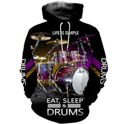 Drums 3D All Over Printed Clothes, Drums Music Hoodie Shirt