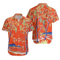 Vintage 1940s Size L Kahala Border Print Tropical Rayon Hawaiian Shirt Gift For Your Girlfriend Boyfriend Gift For Love Gift For Friend Best Valentine Present Holiday Gift