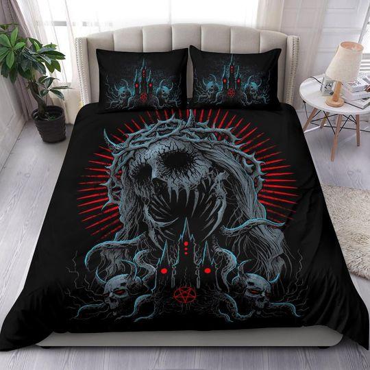 Skull Demon Zombie Savior Satanic Church Bedding Set Gift For Your Girlfriend Boyfriend Gift For Love Gift For Friend Best Valentine Present Holiday Gift