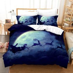 Santa Claus Deers Riding on The Moon Theme Bedding Set Gift For Your Girlfriend Boyfriend Gift For Love Gift For Friend Best Valentine Present Holiday Gift