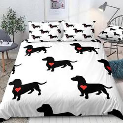 Black Dachshund With Red Heart Pattern On White Christmas Bedding SetsGift For Your Girlfriend Boyfriend Gift For Love Gift For Friend Best Valentine Present Holiday Gift