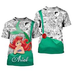 Ariel Mermaid Button Overalls Patterns Disney Cartoon Outfits Unisex Casual T-shirts Meaningful Gift For Family Gift For Boyfriend Valentine Gift