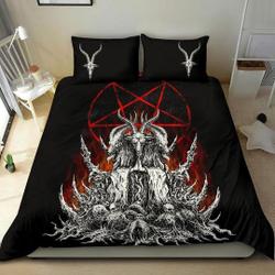 Skull Skeleton Satanic Goat Satanic Pentagram Flame Bedding Set Gift For Your Girlfriend Boyfriend Gift For Love Gift For Friend Best Valentine Present Holiday Gift
