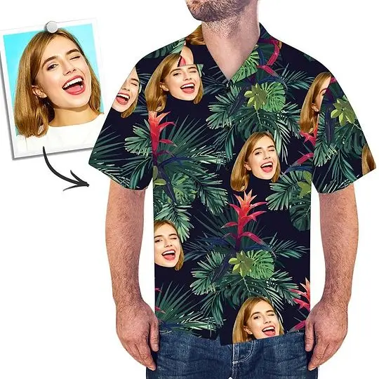 Custom Photo Face Hawaiian Shirt - Custom Photo Men's Short Sleeve Button Down Hawaiian Shirt Gift For Your Girlfriend Boyfriend Gift For Love Gift For Friend Best Valentine Present Holiday Gift
