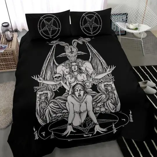 Skull Baphomet Serpent Satanic Pentagram Demon Inception Bedding Set Gift For Your Girlfriend Boyfriend Gift For Love Gift For Friend Best Valentine Present Holiday Gift