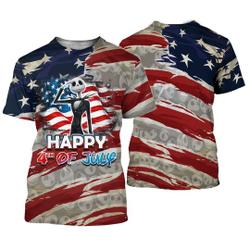 Jack Skellington July 4th USA Flag Patterns Disney Cartoon Outfits Unisex Casual T-shirts Meaningful Gift For Family Gift For Boyfriend Valentine Gift