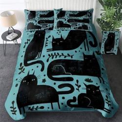 Black Cat Vintage Pattern On Blue Christmas Bedding SetsGift For Your Girlfriend Boyfriend Gift For Love Gift For Friend Best Valentine Present Holiday Gift