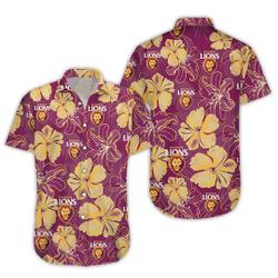 Brisbane Lions Floral Hawaiian Shirt Gift For Your Girlfriend Boyfriend Gift For Love Gift For Friend Best Valentine Present Holiday Gift