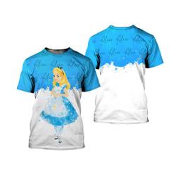 Alice In Wonderland Blue Watercolor Glitter Disney Graphics Cartoon 3D Tshirt Meaningful Gift For Family Gift For Boyfriend Valentine Gift