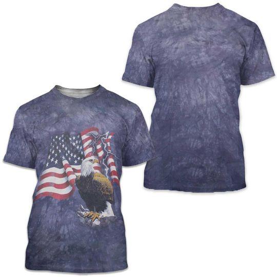 2001 The Mountian Bald Eagle & American Flag Graphic Tie-Dye T-Shirt Meaningful Gift For Family Gift For Boyfriend Valentine Gift