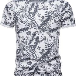 Mens Summer Casual Short Sleeve T-Shirt Tropical Leaf Printed Crew Neck Shirts Regular Fit Beach Vacation Tee Tops Meaningful Gift For Family Gift For Boyfriend Valentine Gift