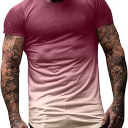 Men's Muscle Fitness Short Sleeve T-Shirt Trendy Color Gradient Personalized Tees Casual Shirts Summer Workout Tops Meaningful Gift For Family Gift For Boyfriend Valentine Gift