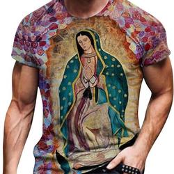 Summer T-Shirt for Men Virgin Mary Printed Crew Neck Short Sleeve Muscle Fitness Tees Shirts Casual Tie Dye Street Tops Meaningful Gift For Family Gift For Boyfriend Valentine Gift