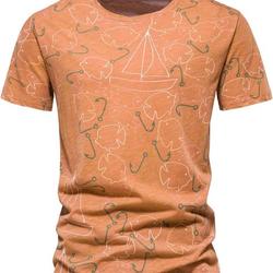 Summer Cotton Shirts for Men Short Sleeve Sailboat Fish Printed Hawaiian Beach T Shirt Comfy Casual Tees Blouses Tops Meaningful Gift For Family Gift For Boyfriend Valentine Gift