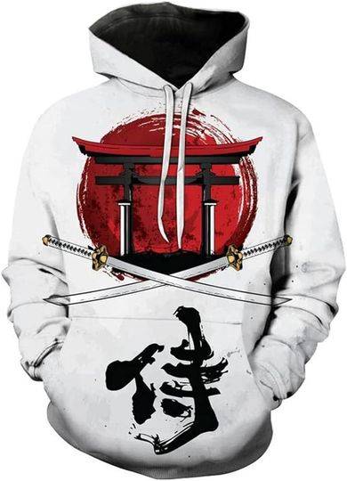 Men's Japanese Samurai Hooded Pullover 3D Printing Hoodie Sweatshirt