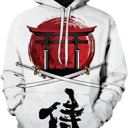 Men's Japanese Samurai Hooded Pullover 3D Printing Hoodie Sweatshirt