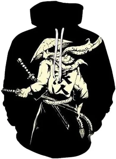 Men Long Sleeve Hooded Pullover Samurai Graphic 3D Fashion Hoodie
