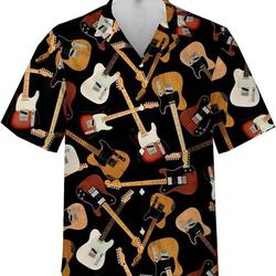 Guitar Hawaiian Shirts for Men - Guitar Lover Button Down Mens Hawaiian Shirt Gift For Your Girlfriend Boyfriend Gift For Love Gift For Friend Best Valentine Present Holiday Gift