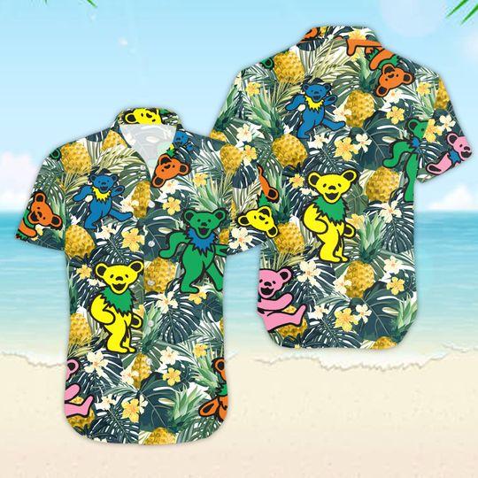 3D Hawaiian Shirt For Men Grateful Dead Dancing Bears Colors Summer Hawaii Shirt Gift For Your Girlfriend Boyfriend Gift For Love Gift For Friend Best Valentine Present Holiday Gift