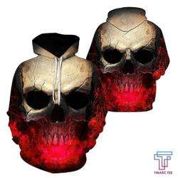 Effect Skull Print Pullover Hoodie Red