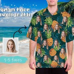 Pineapple Hawaiian Shirt with Face, Custom Face Hawaiian Shirt Gift For Your Girlfriend Boyfriend Gift For Love Gift For Friend Best Valentine Present Holiday Gift