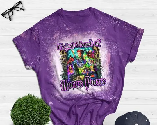 It's Just A Bunch Of Hocus Pocus Bleached Shirt, Disney Halloween Shirt Meaningful Gift For Family Gift For Boyfriend Valentine Gift