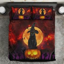Black Cat Witch at cemetery Halloween Bedding Set Gift For Your Girlfriend Boyfriend Gift For Love Gift For Friend Best Valentine Present Holiday Gift