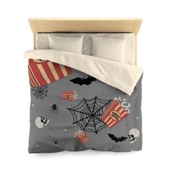 Halloween Skull Bat Popcorn Microfiber Duvet Cover, Halloween Bedding Set Gift For Your Girlfriend Boyfriend Gift For Love Gift For Friend Best Valentine Present Holiday Gift