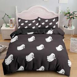 Halloween Cute Ghosts black Bedding Set, Cartoon Halloween Quilt Set, Halloween Bedding Set Gift For Your Girlfriend Boyfriend Gift For Love Gift For Friend Best Valentine Present Holiday Gift