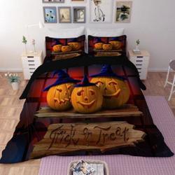 Trick or Treat Halloween Pumpkin Duvet Quilt Set, Halloween Bedding Set Gift For Your Girlfriend Boyfriend Gift For Love Gift For Friend Best Valentine Present Holiday Gift