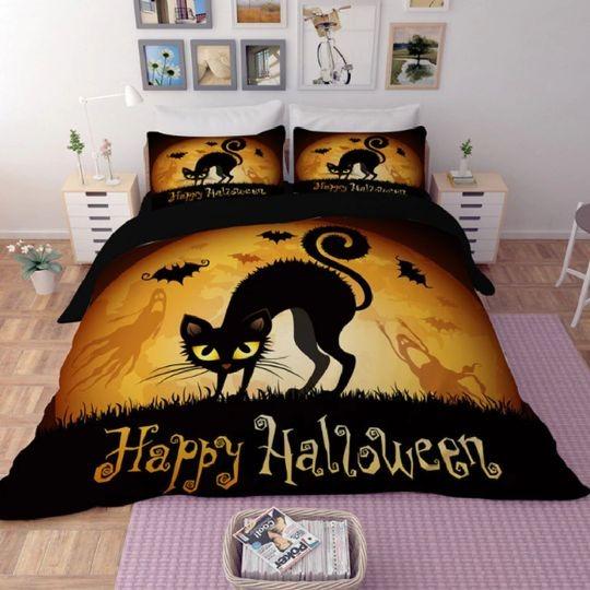 Happy Halloween scary Cat Duvet Bedding Set, Halloween Bedding Set Gift For Your Girlfriend Boyfriend Gift For Love Gift For Friend Best Valentine Present Holiday Gift